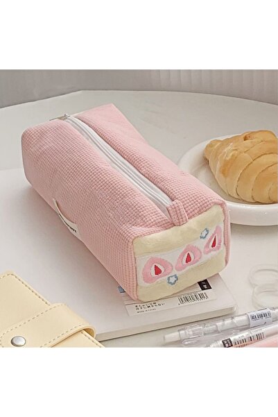 Choice1 Pink Cute Strawberry Corduroy Pen Bag Large Capacity Embroidery Stati...