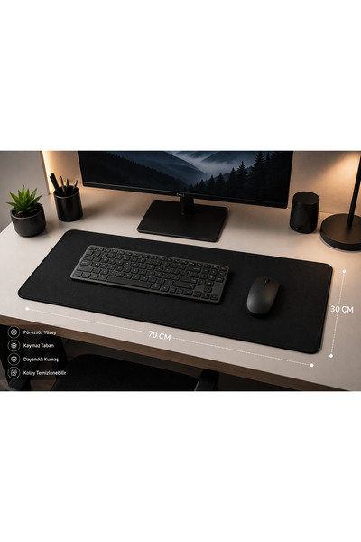 PLUSH STUDIO ISTANBUL 70x30 cm Siyah Gaming Mouse Pad Kaymaz Klavye ve Masa Matı