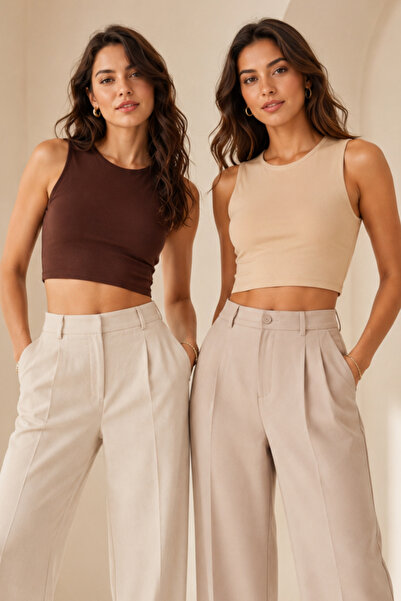 Loule Women's 92% Cotton Crew Neck 2-Piece Sleeveless Crop Tank Tops - Stretc...
