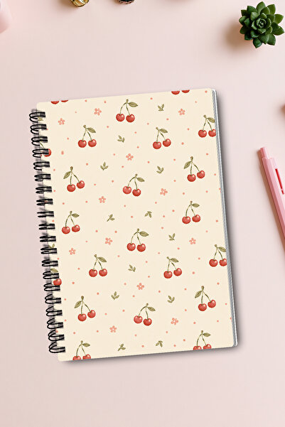 giftkonsept Tiny Cherry and Flower Patterned A5 50 Sheets 100 Pages Spiral Ch...