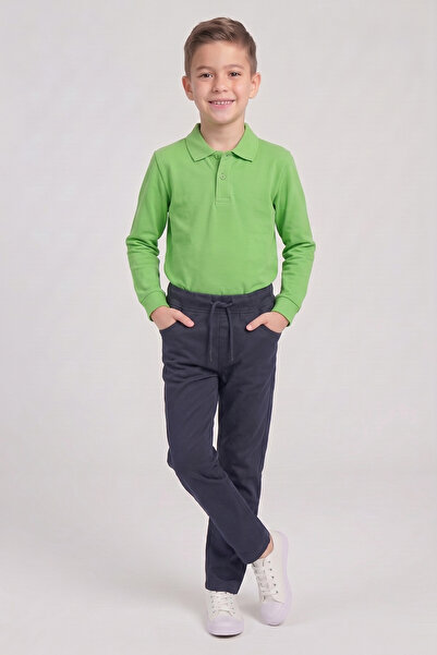 nacar çarşı Boys' Green Long Sleeve Polo Collar T-Shirt Navy Blue Ribbed Wais...