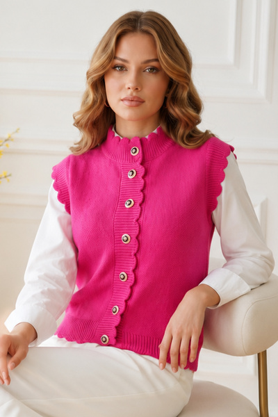 benguen Buttoned Knitwear Vest R4485 Fuchsia