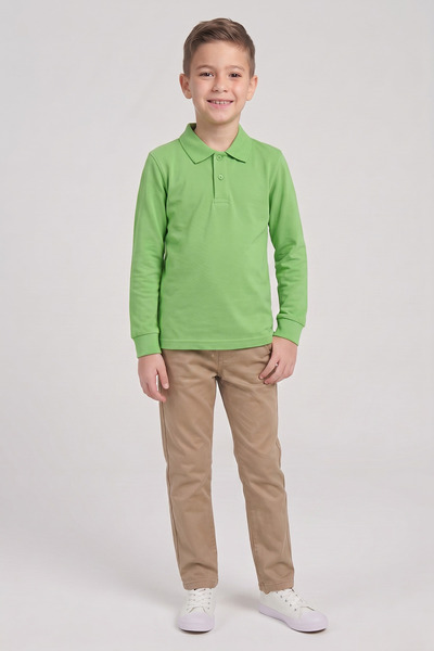 nacar çarşı Boy's Green Long Sleeve Polo Collar T-Shirt Beige Ribbed Waist Ca...