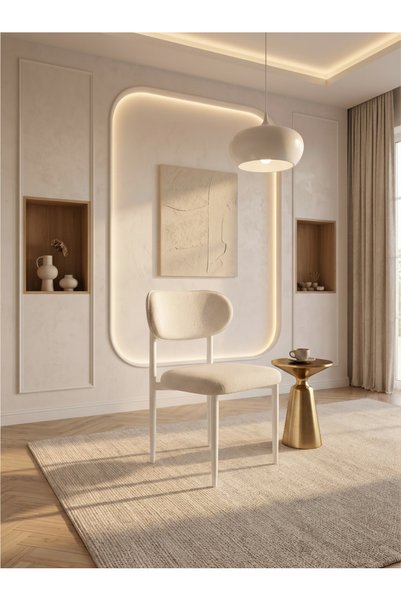 Concept Ayz Home Bella Serisi 4 Adet Beyaz Kumaş Sandalye Seti (Modern Sandal...