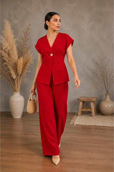 1434 Polo State Women's Single Button Tie-Waist Linen Look Wide-Leg Pants Two...