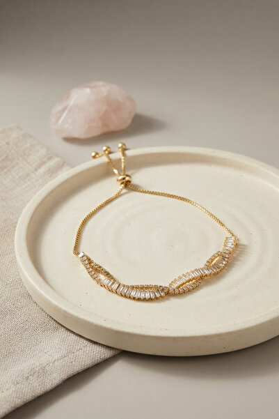 OGHAMAY Gold Color Baguette Zircon Stone Spiral Model Brass Elevator Bracelet