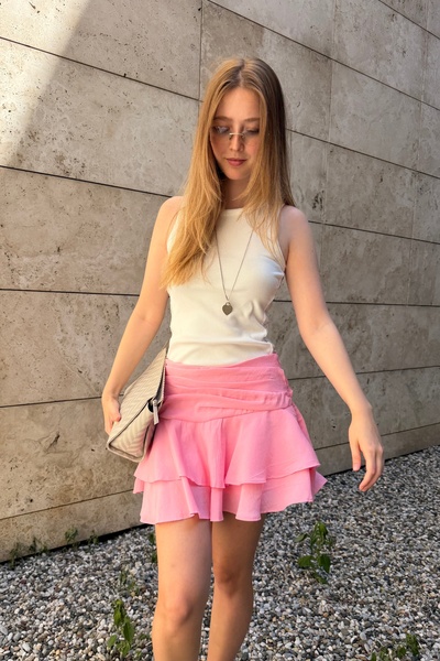 Aurélie Mini fırfırlı cupro etek