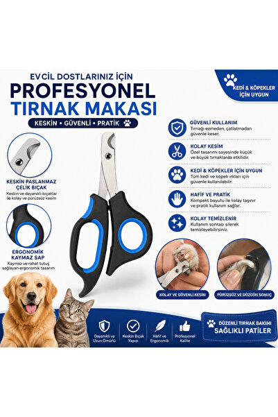 Profesyonel Kedi & Köpek Tırnak Makası – Paslanmaz Çelik Kesici – Ergonomik Saplı