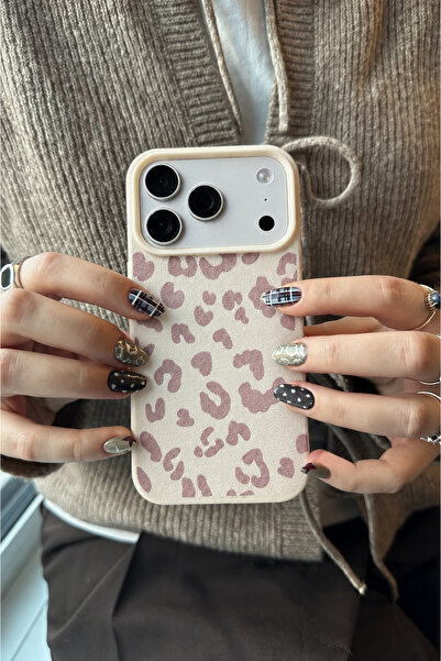 MUSSTECH Iphone 17 Pro Max Uyumlu Mürdüm Rengi Leopar Desenli Kılıf, Kamera K...