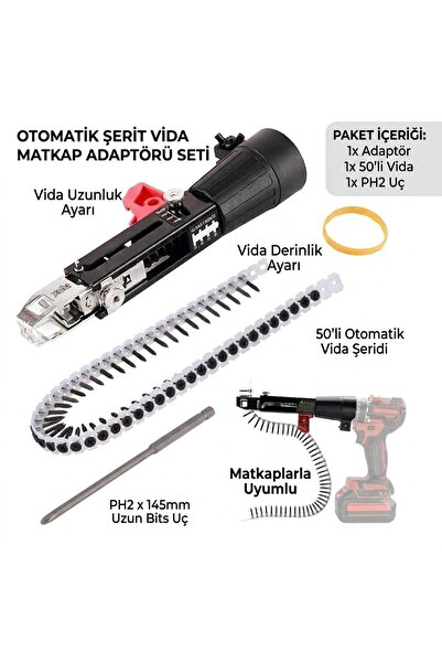 Genel Markalar Matkaplara Takılabilen Otomatik Şerit Vida Matkap Adaptörü Alç...