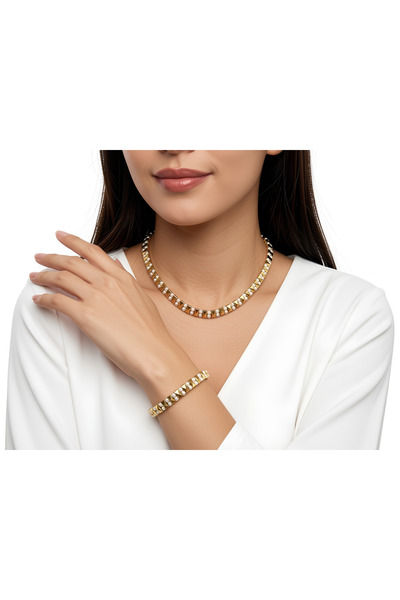 Tasarım Hematite Stone Pearl Detail Necklace Bracelet