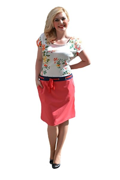 OEM Rochie tip costum, de culoare corai, cu imprimeu in partea de sus