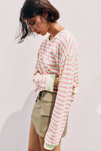 Pull & Bear Çizgili uzun kollu oversize tişört