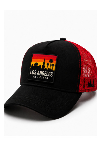 All citys Los Angeles Printed Patch Detailed Mesh Trucker Baseball Cap Unisex