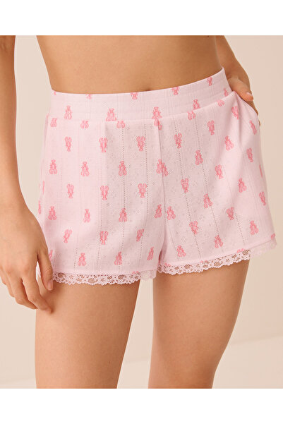 La Vie en Rose Lobster Print Lace Trim Pointelle Pajama Shorts