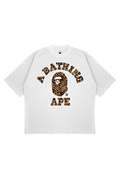 PURE EFFECT Ουνισέξ Όβερσάιζ A BATHING APE Μπλουζάκι με λεοπάρ στάμπα, σε φαρ...