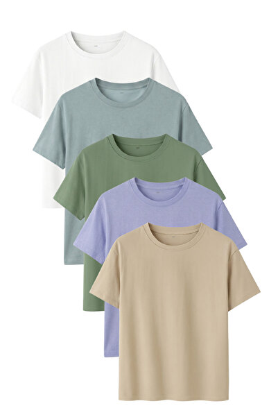 noetr Men's 5-Pack Cotton Basic T-Shirt White Mint Blue Stone