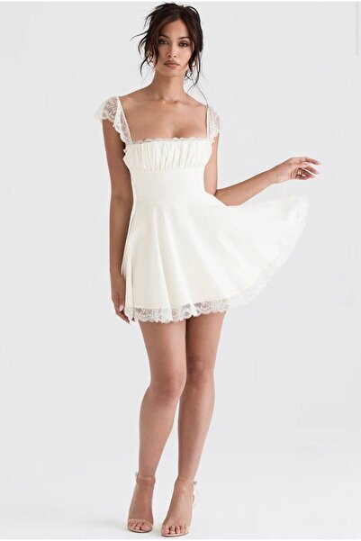Friday Mood Kadın Drape Detaylı Dantelli Mini Elbise