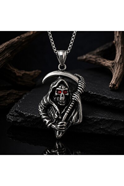 voyageaccessory Paslanmaz Çelik Kırmızı Zirkon Taşlı Gotik Stil Azrail Kuru K...