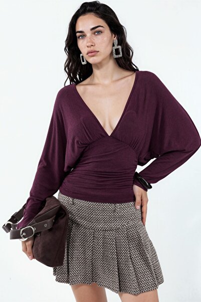 Hiccup Busem Round Neck V-Neck Knitted Blouse