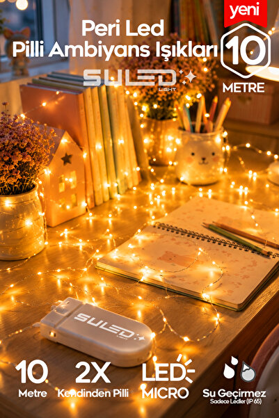 SULED Peri Led 10 Metre Led Işık Sarı - Gün Işığı Rengi Pilli Dekoratif Ambiyans Ledleri