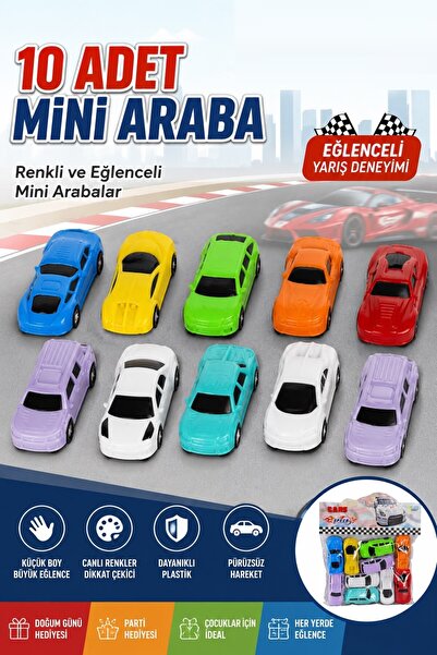 GÜZELYÜZ AVM 10 Adet Mini Oyuncak Araba Seti Renkli Plastik Arabalar Çocuk Oy...
