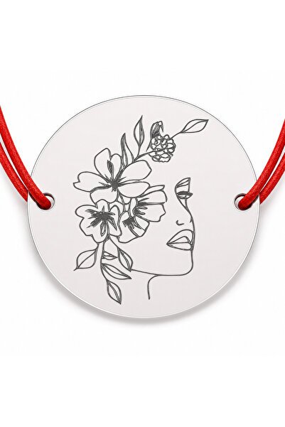 Simoshop Brățară argint 925 cu bănuț portret feminin floral, șnur reglabil — ...
