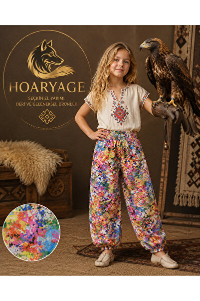 hoaryage سروال قطني أصيل 100% من القطن والكتان بنقشة زهور وقصة مريحة للأطفال