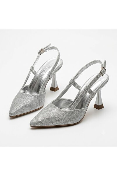 KİNDEP (Wiesse) Closed Toe Short Heeled Small Size Women's Shoes Silver