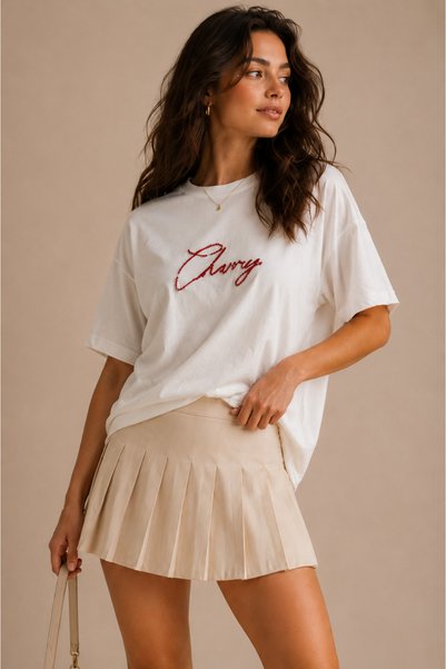 Rokka Moda Cherry back detailed white t-shirt