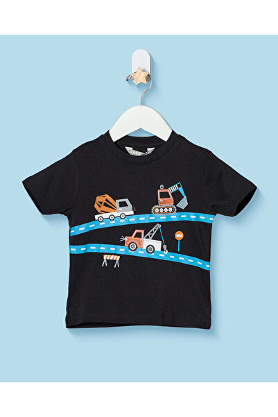 REDTAG Infant Boys Black Printed T-Shirt