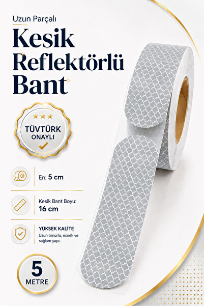 Badem10 (5 Metre) 5 Cm Tüvtürk Onaylı Reflektörlü Bant Beyaz Kesikli Reflekti...