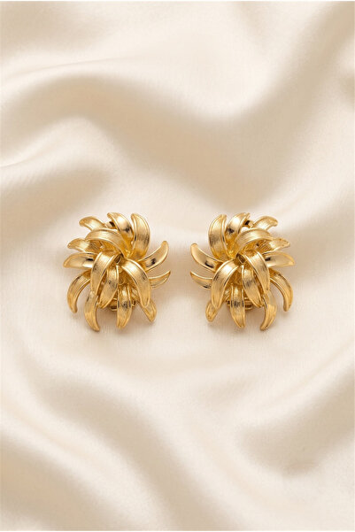 Pelin Aksesuar Yellow Colored Leaf Detailed Vintage Earrings