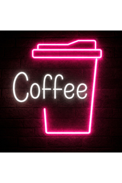 Prime Neon Coffee Bardak Neon Tabela Pembe Beyaz Renk Dekoratif Aydınlatma Ka...