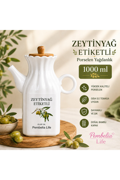 Pembelia Life 1000 مللي زيت زيتون مربع مع ملصق زيت زيتون من البورسلين