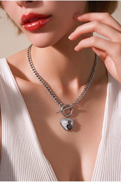 House Of Lylia Silver Kalp Figürlü Kilit Detaylı Paslanmaz Çelik Kadın Kolye