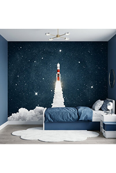 DecorDrive Bulutların Üzerinden Uzaya Fırlatılan Roket Duvar Kağıdı