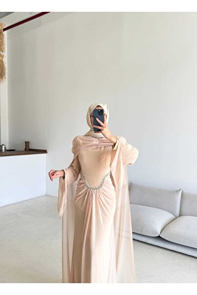 winessa moda Pelerinli Şifon Abiye