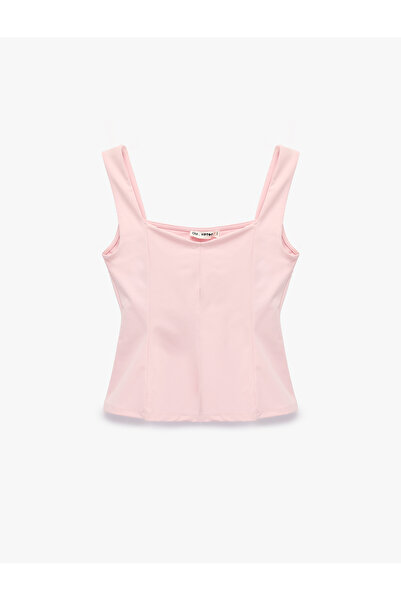 Koton U Yaka Slim Fit Peplum Kolsuz Bluz
