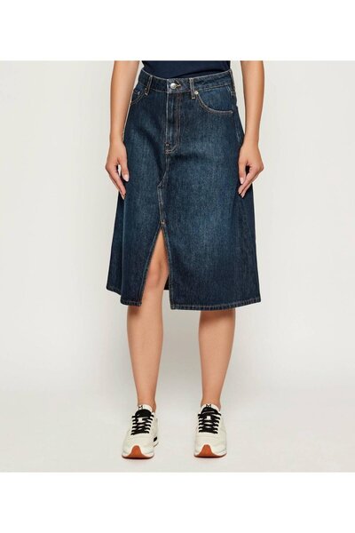 Tommy Hilfiger Th Ww0ww46776 Dnm Mılo Below Knee Skırt Rw Kadın Etek