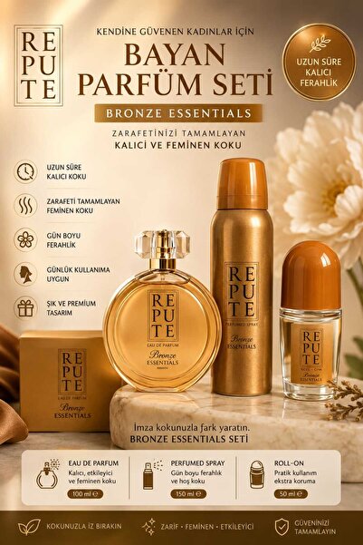 repute Bronze Essentials Parfüm Seti EDP 100 ml + Vücut Spreyi 150 ml + Roll-...