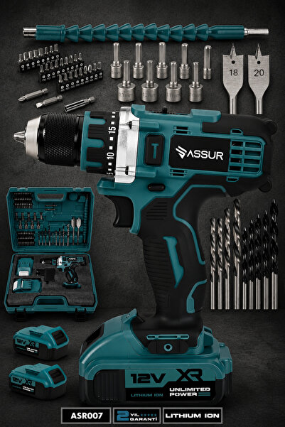 ASSUR 12V Çift Akülü Metal Şanzıman Şarjlı Matkap Akülü Vidalama