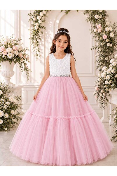 FERA Colorful Presence Children's Evening Dress with White Flowers