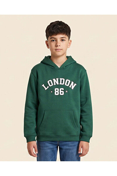 REDTAG Senior Boys Green Printed Hooded Graphic Sweatshirt