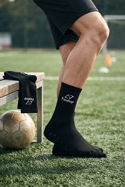 İncim Siyah Kaydırmaz Silikon Tabanlı Futbol Halısaha Unisex Çorap Kauçuk Taban Pilates Yoga Çorabı