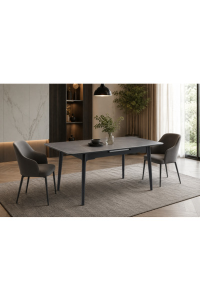on home طاولة طعام قابلة للتمديد 180 × 80 سم - رمادي متوسط