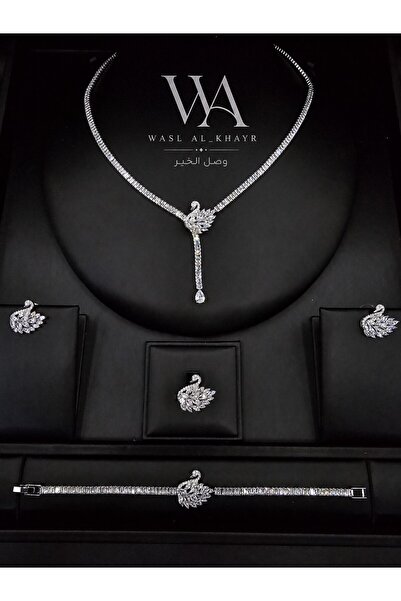 WASL ALKHAIR طقم مجوهرات نسائي من الزركون بتصميم البجعة اللامعة – عقد وأقراط ...