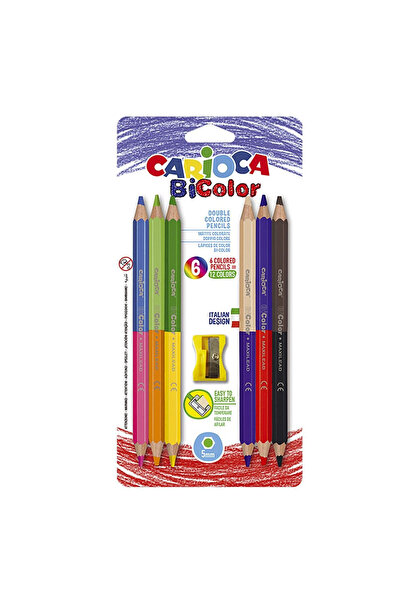 OEM Ξυλομπογιές Jumbo Διπλής Γραφής με Ξύστρα Carioca σετ=6τεμ Carioca 42264