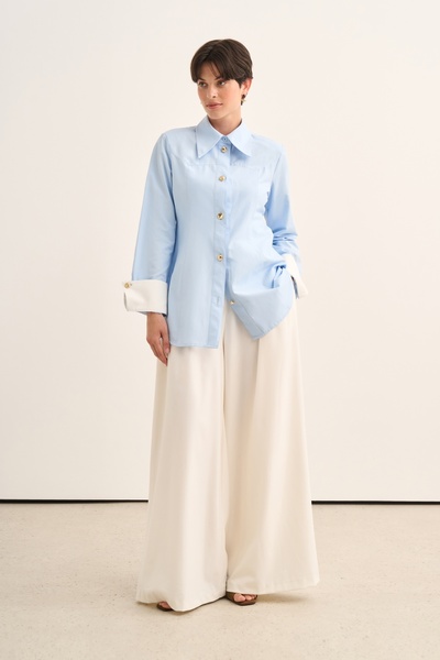 EBU Prive Women's Contrast Fit Form Padded Shirt Blue