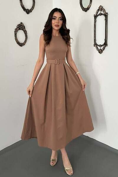 Clothes Fast Rochie de damă, muștar, cu guler halter și croială evazată
